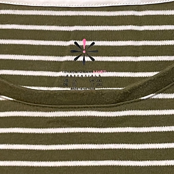 Isaac Mizrahi Olive Green and White Stripe 3/4 Sleeve Top Size 2X (TD) - Picture 3 of 4